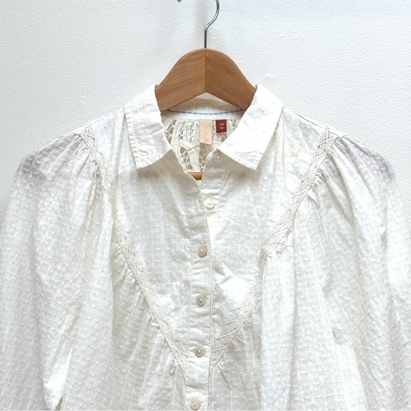Anthropologie Pilcro Lace Back Button Down Blouse Cottagecore Ivory XSP NEW - Picture 4 of 13